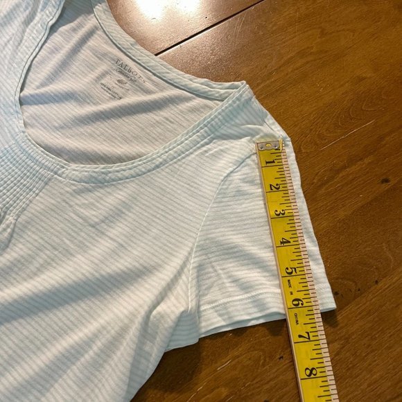 Talbots Women's Light Green Striped Semi Sheer Short‎ Sleeve Shirt Top Blouse M - Picture 10 of 10